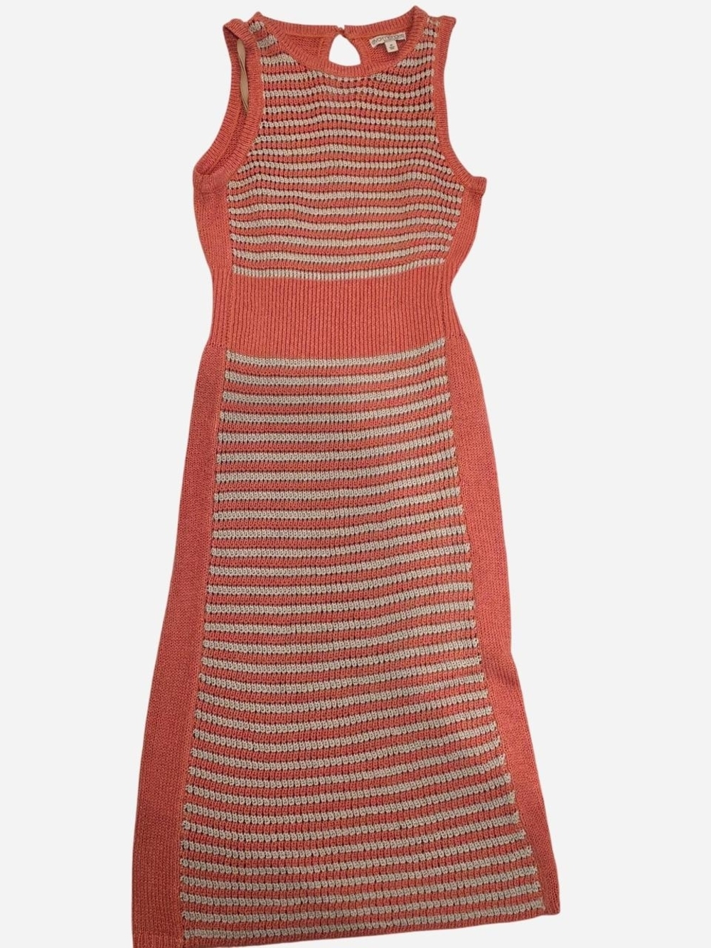 New York & Company Coral and Cream Striped Sleeveless Midi Dress - Picture 3 of 5